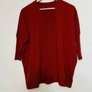 Eileen Fisher SZ Med 100% Merino Wool Rust Orange Lagenlook Slouchy Sweater